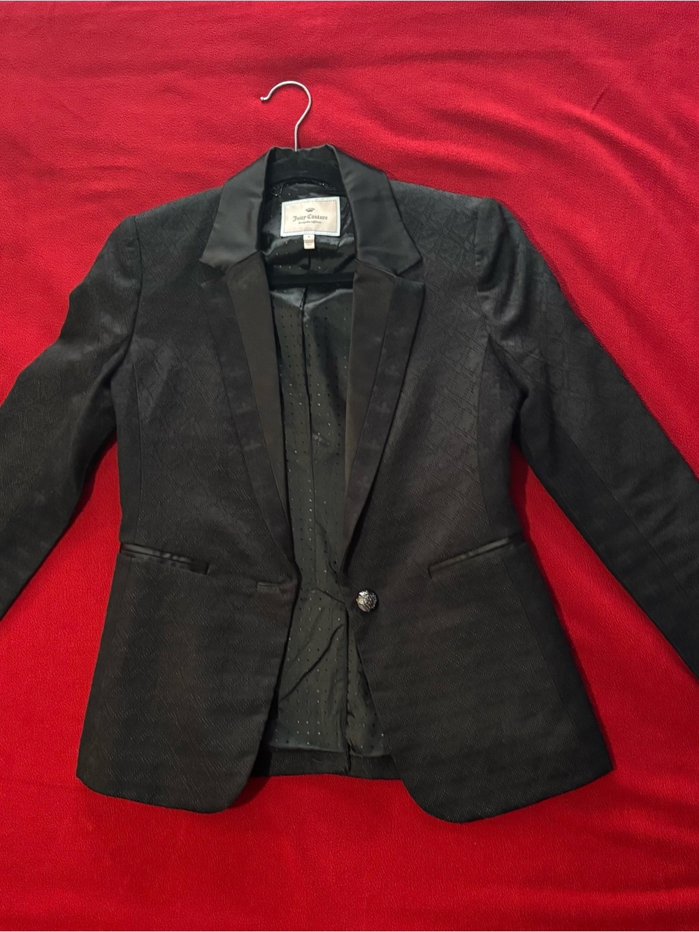 Juicy Couture Black Satin-Trim Single-Button Blazer
